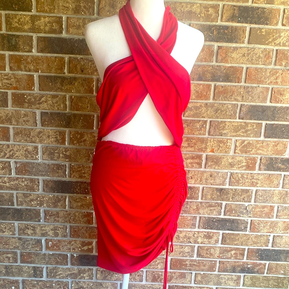 Timing Red Halter Mini Dress